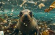 Seal Swimming in Polluted Water