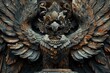 Garuda wooden sculpture featuring powerful wings and fierce expression AI Image
