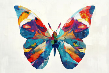 A vibrant butterfly emblem, its multicolored wings capturing the imagination, set against a clean white canvas.