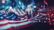 A creative photo a pair of hands holding a US flag molds itself into the shape of a stock market graph, symbolizing the interconnectedness of economy and nation