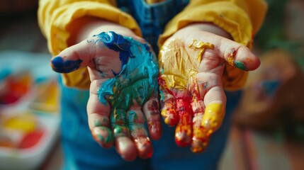 Wall Mural - Kids with paint on their hands