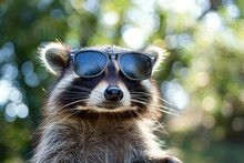A Raccoon With An Air Of Confidence, Its Sunglasses Complementing Its Self-assured Posture.