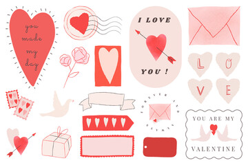 Wall Mural - Valentine doodle design elements png transparent set