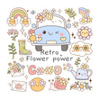 Draw collection cute retro flower power Hippie florals Positive vibes