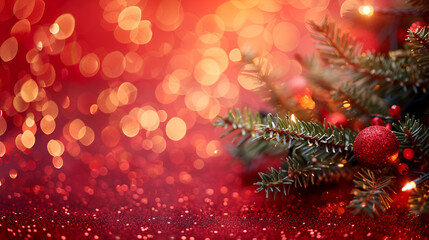  Blurry Christmas background with golden lights and Christmas tree in red tones Defocused Christmas tree Background with blinking lights, Generative Ai