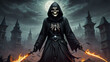 Horror Grim Reaper angel of death in dark world