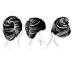 Set of silhouettes of women's hairstyles with shell styling, fashionable hair wrapped in a tight vertical curl