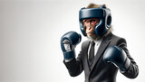 Fototapeta  - ボクシンググローブとヘッドギアを付けて戦う姿勢の日本猿