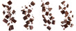 © SnapSale Studio - Set of pieces of dark chocolate falling close up on a white background
