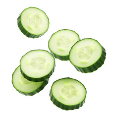 Wall Mural - Falling cucumber slice isolated on white background, clipping path, full depth of field