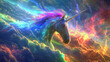 A mythical unicorn with a rainbow mane.
