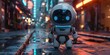 Adorable robot helpers floating through a vibrant, holographic data stream in a playful virtual world 