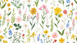Seamless floral pattern. Wild flowers herbs backgroun