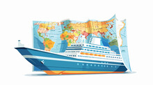 Ship Cruise Boat With Paper Map Vector Illustration Illustration