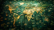 circuit board of a world map, concept of global finance