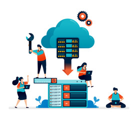 Wall Mural - SVG illustration of program of database cloud. hosting and storage system