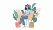 Woman mobile online shopping. Flat vector illustration