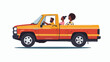 Pickup truck car with a afro american man and woman d