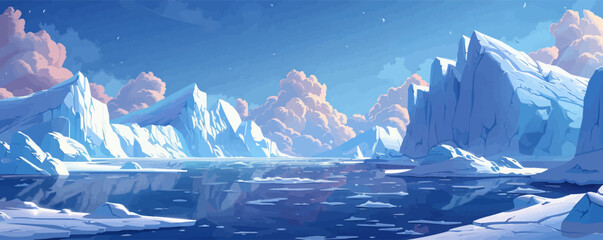 Wall Mural - Vector cartoon Arctic ice landscape