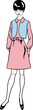 Vector fashion image young woman in retro vintage dress, silhouette with fillings can be edited