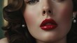 © Huma - a close-up shot capturing the timeless beauty of a mid-century woman with a flawless complexion, soft waves, and a classic red lip, evoking the glamour of the 1950s.