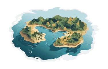 top view aerial shot of lake vector flat isolated illustration