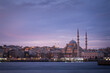 Mosque near the river in Istanbul at dawn
