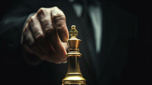 Businessman Holding Golden King Chess. Setup Objectives And Target For Business Investment Concept. Generative AI.