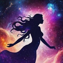 Sticker - universe meta human goddess spirit silhouette on galaxy space background new quality colorful	
