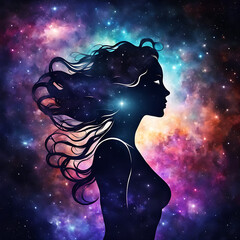 Wall Mural - universe meta human goddess spirit silhouette on galaxy space background new quality colorful	

