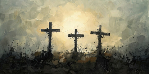 Wall Mural - Three crosses in the pale sunlight