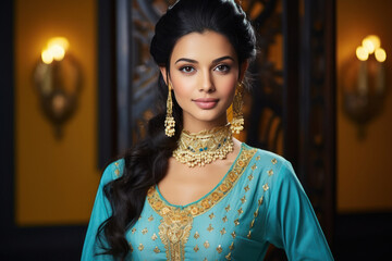 young indian woman wearing indian traditional dress