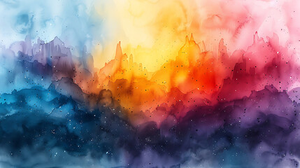 Poster - watercolor color full background. watercolor background with clouds. rainbow color. Generative Ai