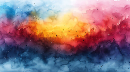 Poster - watercolor color full background. watercolor background with clouds. rainbow color. Generative Ai