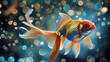 Red gold fish underwater , hungry fish , symbol of prosperity, luck and longevity, fulfillment of desires