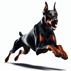 Image of isolated doberman pincher against pure white background, ideal for presentations
