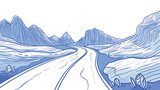 Fototapeta Pokój dzieciecy - Highway in canyon outline vector illustration. Blue 