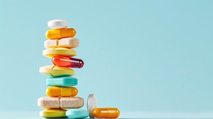 Sticker - Stack of vitamin tablets on pale blue backdrop