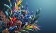 Capture the vibrancy and depth of an eye-level angle viewpoint in Traditional Art Medium Portray an uncommon botanical collection with vibrant watercolor strokes, bringing life to the unique flora