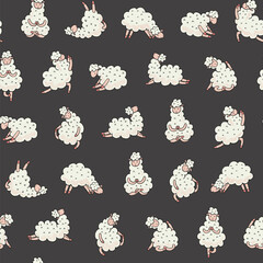 Canvas Print - Yoga llama doodle vector seamless pattern.