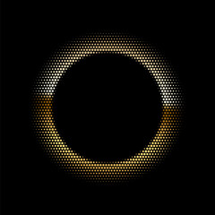 Wall Mural - gold dotted luxury halftone round frame. golden shining abstract background with light glow elements