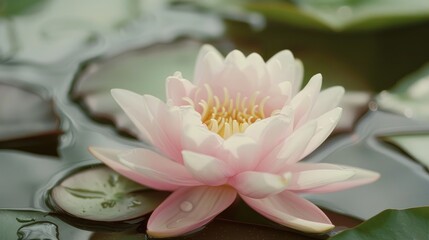 Canvas Print - Water Lily Blossom in Delicate Pink Close Up