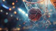 Basketball ball in the net. Basketball winning moment concept