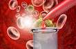 Blood check with test tube on virus background. 3d illustration.