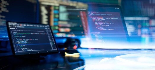 digital technology industry concept development of programming and coding technologies.
