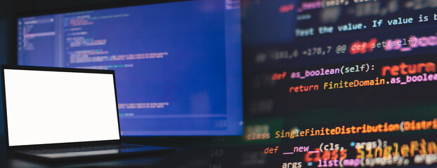 Wall Mural - cyber space concept. programming code on computer screen , abstract screen of software developer. co