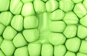 Poster - Abstract podium for product display  with soft bubbles and palm leaf shadow overley. 3d rendering.