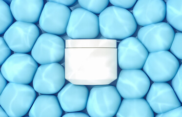 Poster - Abstract podium for product display  with soft bubbles and water caustic light overley. 3d rendering.