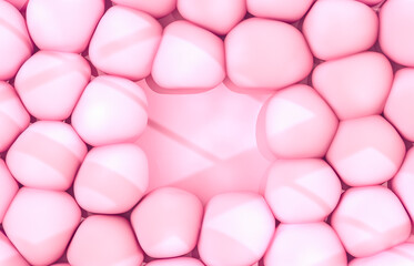 Poster - Abstract podium for product display  with soft bubbles and window light overley. 3d rendering.