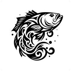 Wall Mural - bass fish in modern tribal tattoo, abstract line art of animals, minimalist contour. Vector